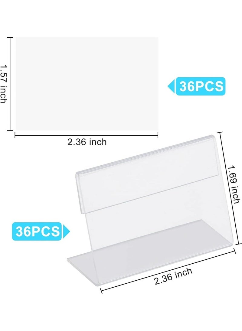 ChicAbode 36 Pcs Mini Clear Acrylic Sign Display Holder, with 36 PCS Blank Labels L Shape Sign Holders Price, Name Card Tag Label Stands - Image 2
